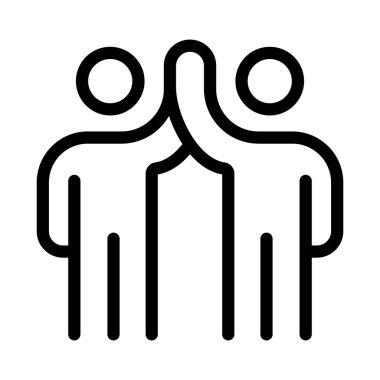 Yuvarlak kafalı ve vücutlu iki soyut insan figürünü tasvir eden minimalist bir siyah beyaz. Kolları havada ve elleri beşlik çakıyor..