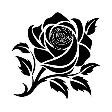 Siyah gül çiçeği silueti şablon grafik tasarım elementi