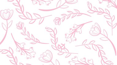 Çizgili sanat çiçekleri ve yaprakları olan pembe çiçekli desen kumaş baskıları, duvar kağıtları, ambalaj kağıtları ve romantik dekoratif arka planlar için mükemmel.