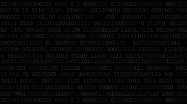 Teknoloji, programlama ve dijital veri temalı tasarımlar için mükemmel sıfırlar ve birler satırları olan koyu ikili kod arka planı
