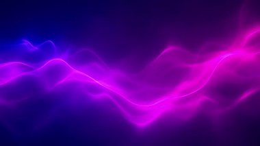 Parlak mor ve pembe neon dalga enerjili soyut kusursuz döngü ya da sinematik zemin için koyu arkaplan üzerinde duman akan elektrik ışığı