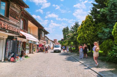 29 of July 2019, Nessebar Bulgaria. Nessebar old town, wooden houses and tourists. 