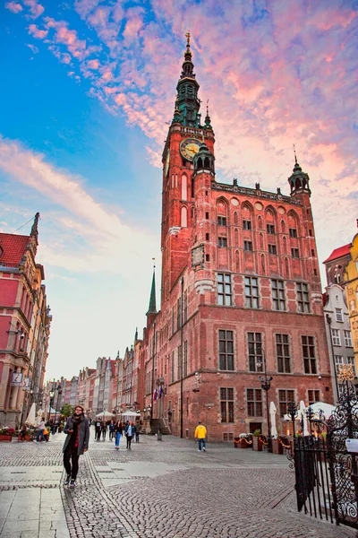 Junho 2020 Gdansk Polônia Praça Mercado Principal Gdansk Prefeitura Belo — Fotografia de Stock