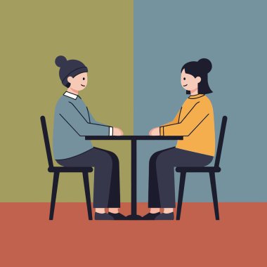 Sıcak bir kafede sohbet eden iki arkadaş, dostça sohbetin tadını çıkarıyorlar.