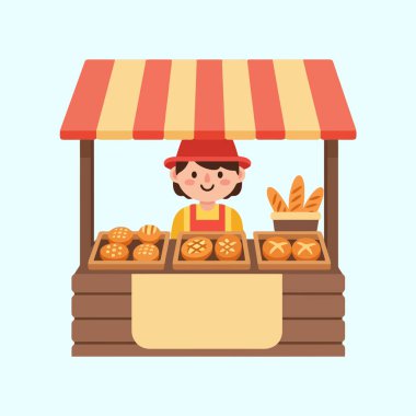 Taze ekmek ve dost canlısı fırıncıyla göz alıcı fırın çizimi