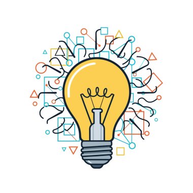 Yenilik için ampul ve geometrik şekilli parlak fikir kavramı