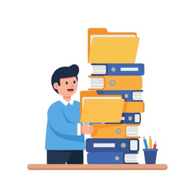 Genç profesyonel ofis masasında organize dosyalarla evrak işlerini yürütüyor.