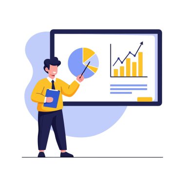 Şirket büyüme grafiklerini ve istatistiklerini gösteren dinamik iş sunumu