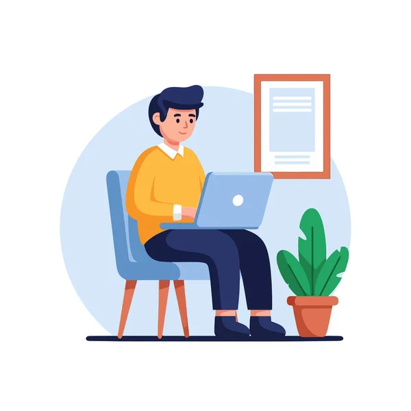 Genç profesyonel evinde dizüstü bilgisayarla çalışıyor.