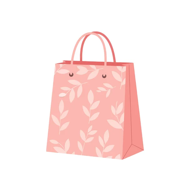 Perakende terapi için yaprak desenli şık pembe alışveriş çantası ve şık hediyeler.