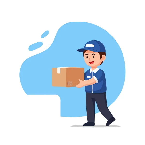 Arkadaş canlısı teslimatçı müşteri hizmetleri için paket taşır.