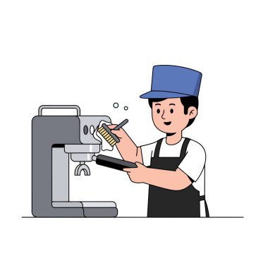 Mükemmel kahve için kendini adamış barista temizleme makinesi.
