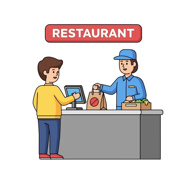 Müşteri arkadaş canlısı restoran çalışanından yemek siparişi alıyor.