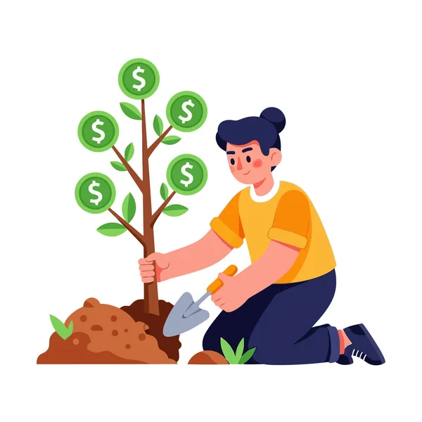 Finansal büyüme ve yatırım başarısı için para ağacı eken kişi