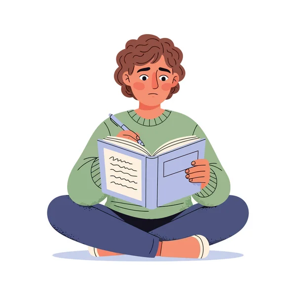 Öğrenci ev ödevleriyle boğuşuyor, çalışmaların ve ödevlerin bunalttığını hissediyor.