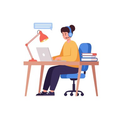 Dost canlısı uzaktan işçi ev ofisinden müşterilere yardım ediyor.