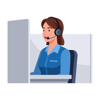 Neşeli müşteri hizmetleri temsilcisi çevrimiçi dostça destek teklif ediyor