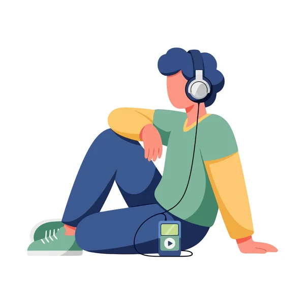 mp3 çalarlı kulaklıkla müzik çalan çocukla rahatlamak