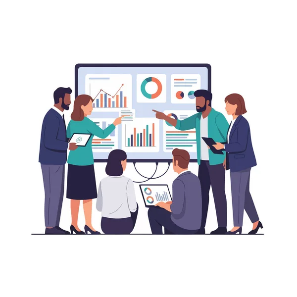 Büyüme stratejisi için finansal tablolar üzerinde çalışan dinamik iş ekibi