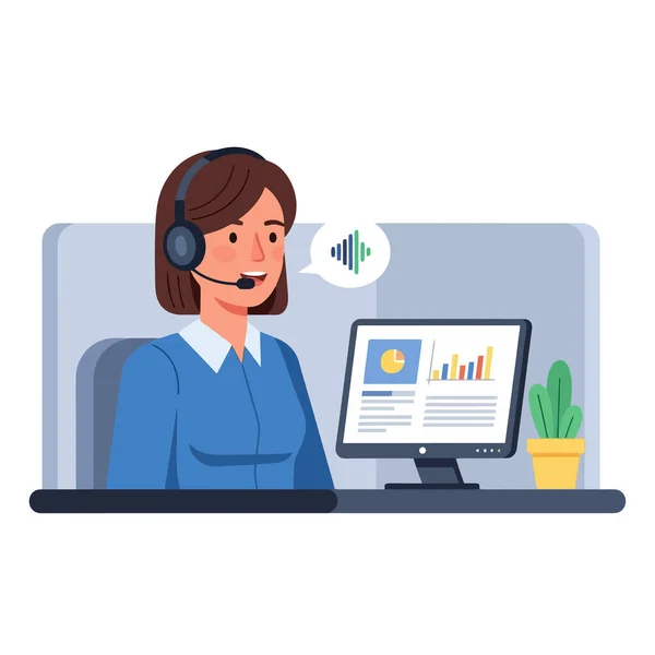 Dost canlısı kadın ekrana kulaklık ve veri sağlıyor