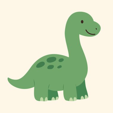 Yumuşak yeşil tonlarda uzun boyunlu bir brontozorun düz çizimi. Çocuk kitapları, posterler ve dinozor temalı baskılar için mükemmel.