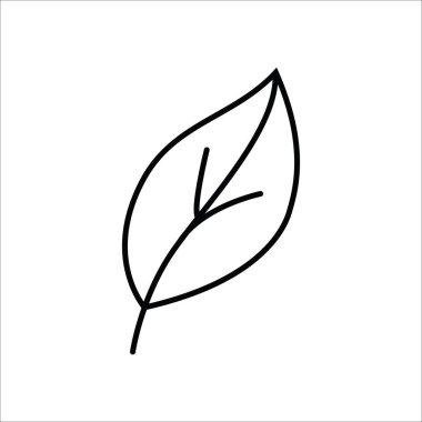 Doğayı, dengeyi ve yenilenmeyi sembolize eden tek bir yaprağın en az siyah çizgi çizimi. Ekonomi, sağlık ve botanik tasarımlar için mükemmel.