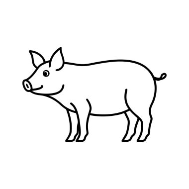 Beyaz bir arkaplan üzerinde duran bir domuzun büyüleyici bir çizgisi beyaz bir arkaplan üzerinde basit siyah bir taslak çeşitli yaratıcı projeler ve çizimler için ideal hale getirir bu vektör görüntüsü şirin ve yaklaşımlı bir çiftlik hayvanının özünü yakalar.