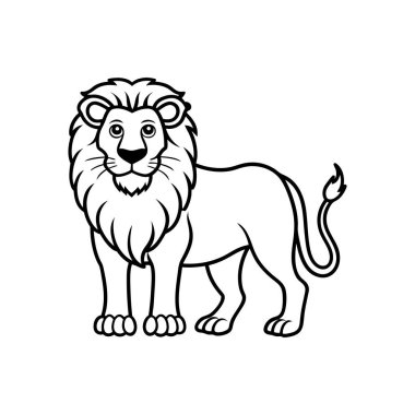Bu, siyah-beyaz çizgili bir aslanın ayrıntılı bir tasviri vektör grafiği, kabarık yeleli, güçlü bir vücudu ve kıvrık kuyruğu olan bir aslanı gösteriyor.