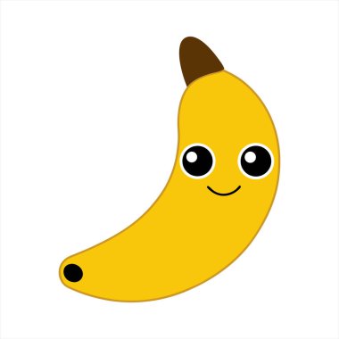Neşeli bir ifadesi olan büyüleyici bir vektör muz karikatürü beyaz arka planda parlıyor. Çocuk ürünleri ve baskıları için ideal, parlak sarı tonu ve mutlu yüzü yaratıcı tasarımlara neşeli, neşeli bir enerji getiriyor..