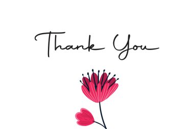 Bu büyüleyici vektör kartıyla canlı pembe çiçek resimli ve beyaz arkaplanlı bir tasvir. Selamlama için mükemmel, narin çiçekli tasarımı ve temiz tipografisi sofistike ve içten bir teşekkür sunar..