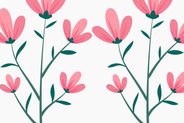 Pembe çiçekli, yeşil saplı, modern düz dizaynlı, gösterişli bir çiçek arkaplanı. Dijital sanat, ambalaj ya da dekor için idealdir. Bu temiz ve canlı desen yeni ve çağdaş bir dokunuş ekler..