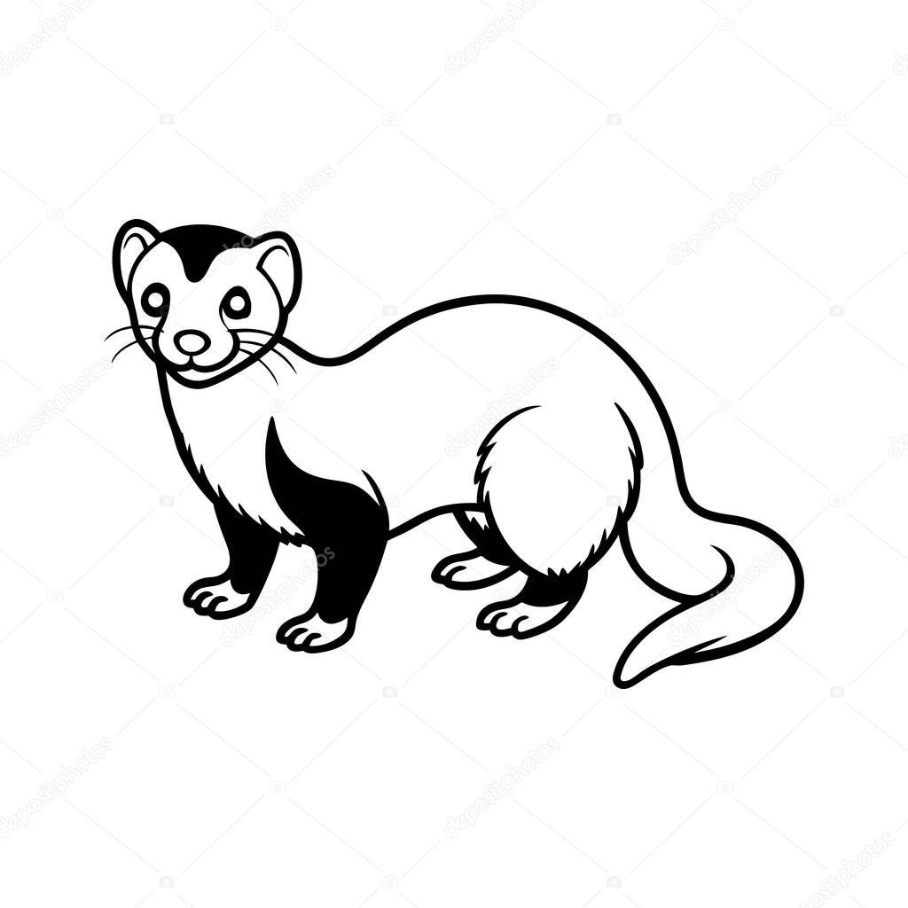 This sweet vector ferret illustration in outline style stands out on a white background. Perfect for kids books or decor, its minimalist design captures the ferrets playful nature with simple, charming lines.