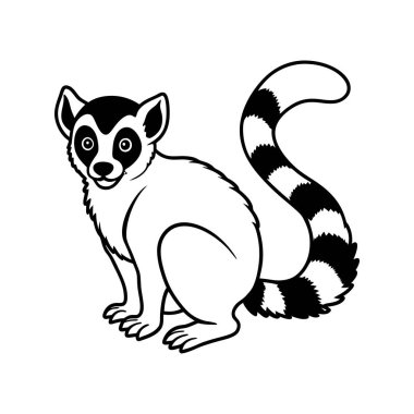 Modaya uygun bir lemurun büyüleyici bir temsili lemur siyah beyaz çizgili kuyruğuyla tasvir edilmiştir. Bu illüstrasyon çocuk kitapları, eğitim materyalleri ve diğer yaratıcı projelerde kullanılmak için mükemmeldir.