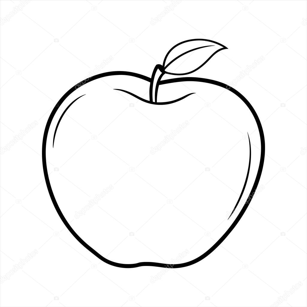 A clean and simple vector illustration of an apple outline is presented against a stark white backdrop The design is minimalist focusing on the essential shape and form of the fruit A single leaf extends from the apple stem adding a touch of organic