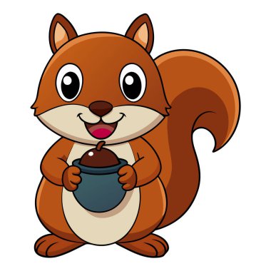 Bu hoş görüntü, ayakta duran ve elinde kara meşe palamudu tutan sevimli bir sincabı gösteriyor. Sincap, büyük parlak gözleri ve dostane bir gülümsemesi olan neşeli bir stile bürünür. Kürkü sıcak kahverengi bir renktir ve gür kuyruğu zarifçe kıvrılır.