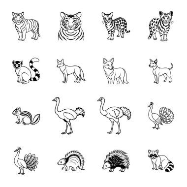 Bu hayvan tasvirleri koleksiyonu çeşitli habitatlardan çeşitli yaratıklar sunar. Resimlerde hem tüm vücutta hem de vesikalık fotoğrafta bir kaplan var. Bir çift yabankedisi poz veriyor. Belirgin çizgili kuyruklu bir lemur.