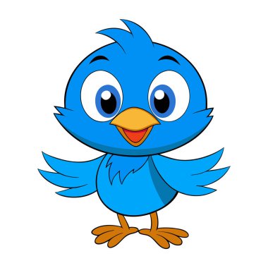 Neşeli bir çizgi film kuşunu gösteren hoş ve büyüleyici bir vektör çizimi el değmemiş beyaz arka planda sunuluyor. Bu dost canlısı kuş, parlak turuncu gagası ve büyüleyici beyazı olan canlı mavi tüyleriyle övünür. 