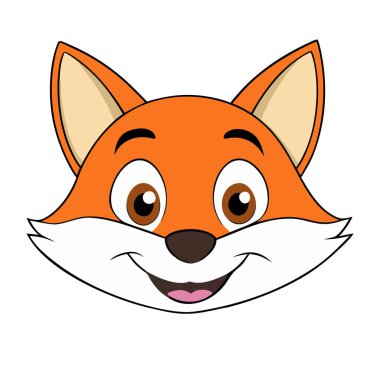 Bu illüstrasyonda, temiz beyaz bir arkaplan üzerine kurulmuş dost canlısı bir tilki yüzü yer almaktadır. Tilki, geniş parlak gözleri, küçük burnu ve hoş bir gülümsemesiyle neşeli bir ifade sergiliyor. Tilkilerin kürkü canlı turuncu bir renkle betimlenir.