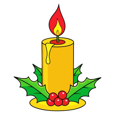 Her projeye Noel neşesi katmak için mükemmel bir Noel mumunun neşeli ve parlak bir çizimi. Mum, kırmızı ve sarı tonlarda titreyen büyüleyici bir alevle canlı bir sarıdır. Erimiş bir mum damlası bir tou ekler.