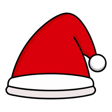 Bu klasik bir Noel Baba şapkasının renkli bir çizimi Noel ve tatil sezonunun tanınabilir bir sembolü tabanında beyaz kürklü ve ucunda neşeli ve neşeli uygulamasına ilave beyaz bir ponpon ile ağırlıklı olarak kırmızı bir şapka.