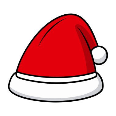 Bu tipik bir Noel Baba şapkasının canlı bir örneği kalın ve neşeli renklerle çizilmiş şapkası ağırlıklı olarak tabanda beyaz bir süsleme ve ucunda beyaz bir ponpon ile kırmızı renkte.