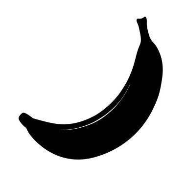 Bu, parlak siyah bir muz siluetini beyaz bir zemin üzerinde gösteren yüksek kontrast minimalist bir görüntü muz ikonik şekilli şekil düz çizgilerini ve doğal formunu renksizliğini ve detaylarını açıkça vurguluyor