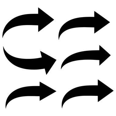 Bu çarpıcı resim, el değmemiş beyaz bir arkaplan üzerinde altı siyah ok vektör ikonundan oluşan bir koleksiyon içerir. Her ok, farklı eğri ve yönelimleri gösteren eşsiz bir şekilde tasarlanmıştır. Şekil değişiklikleri, görsel bir ilgi katmanı ekler.