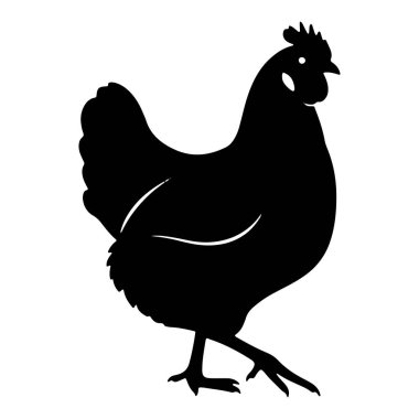 Bu resim, titiz beyaz bir arkaplan karşısında zarif bir şekilde duran tavuğun büyüleyici siyah siluetini gösteriyor. Resmin minimalist stili, tavuğun kendine özgü özelliklerini com 'undan yakalayan şeklini ve özünü vurguluyor.