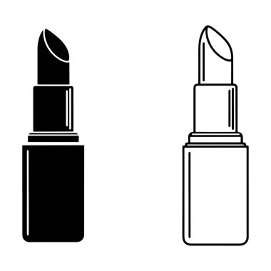 İki ruj tüpü, siyah doldurulmuş bir tane ve saf beyaz bir arkaplanda duran beyaz bir ana hat güzelliğin ve tarzın özünü mükemmel bir şekilde somutlaştıran minimalist ve temiz bir estetik sunuyor.