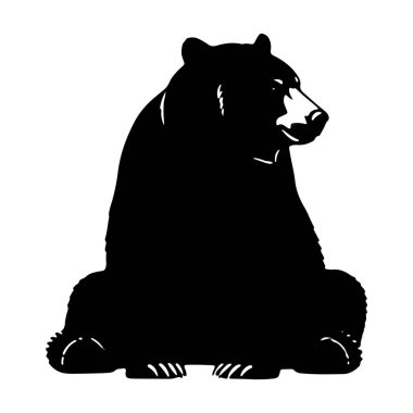 Bu çarpıcı görüntü, el değmemiş beyaz bir arkaplana karşı oturan görkemli bir ayının cesur siyah siluetini içeriyor. Tasarımın basitliği ayıların güçlü varlığını arttırıyor ve güçlü formunu ve ayırt edici feasını vurguluyor.