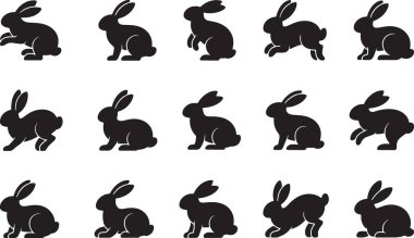 Bu resim çeşitli pozlarda siyah siluet tavşanları içerir. Bu poziyonlar arasında ayakta durmak ve ızgara şeklinde sıralanmak da vardır. Her tavşan duruşunda farklıdır ve şeffaf arkaplanda izole hareket eder.