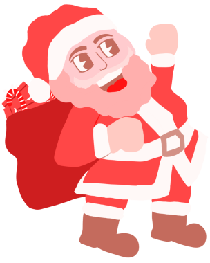 Hediye Torbası ve Şeffaflıkla El Çizimi Gülen Noel Baba. Noel Baba 'nın neşeli, basit bir temsili resmi. Parlak kırmızı ve beyaz giyinmiş, güler yüzlü..