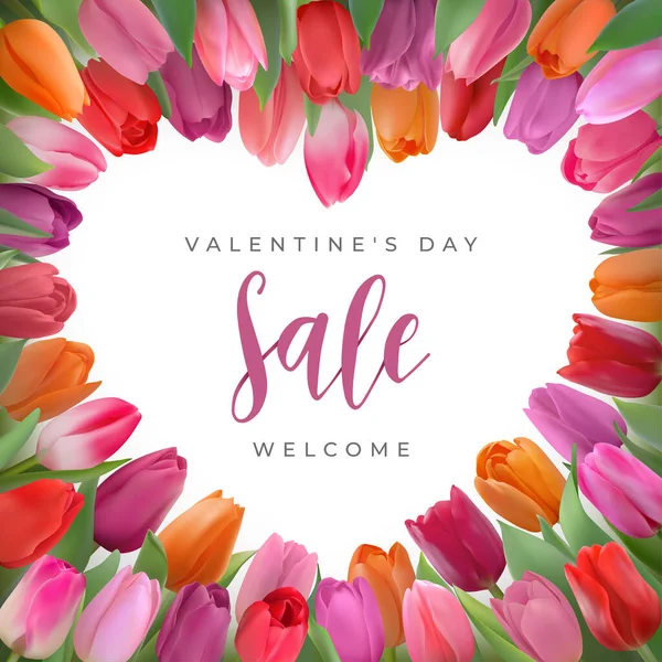 Carte de vente Saint Valentin avec tulipes — Image vectorielle