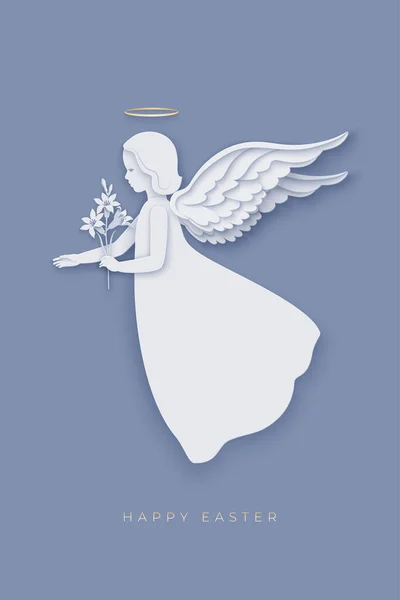 Feliz Pascua fondo con ángel y flor de lirio — Archivo Imágenes Vectoriales